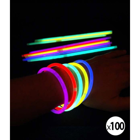 Tube de 100 bracelets fluorescent lumineux par chimiluminescence - marque de qualité supérieure - Superbrite® premium glow