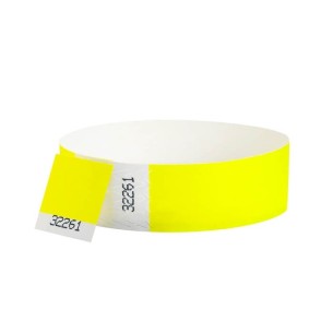 Bracelets évènementiel & identification Papier Tyvek largeur 19mm - JAUNE FLUO - AVEC COUPON détachable